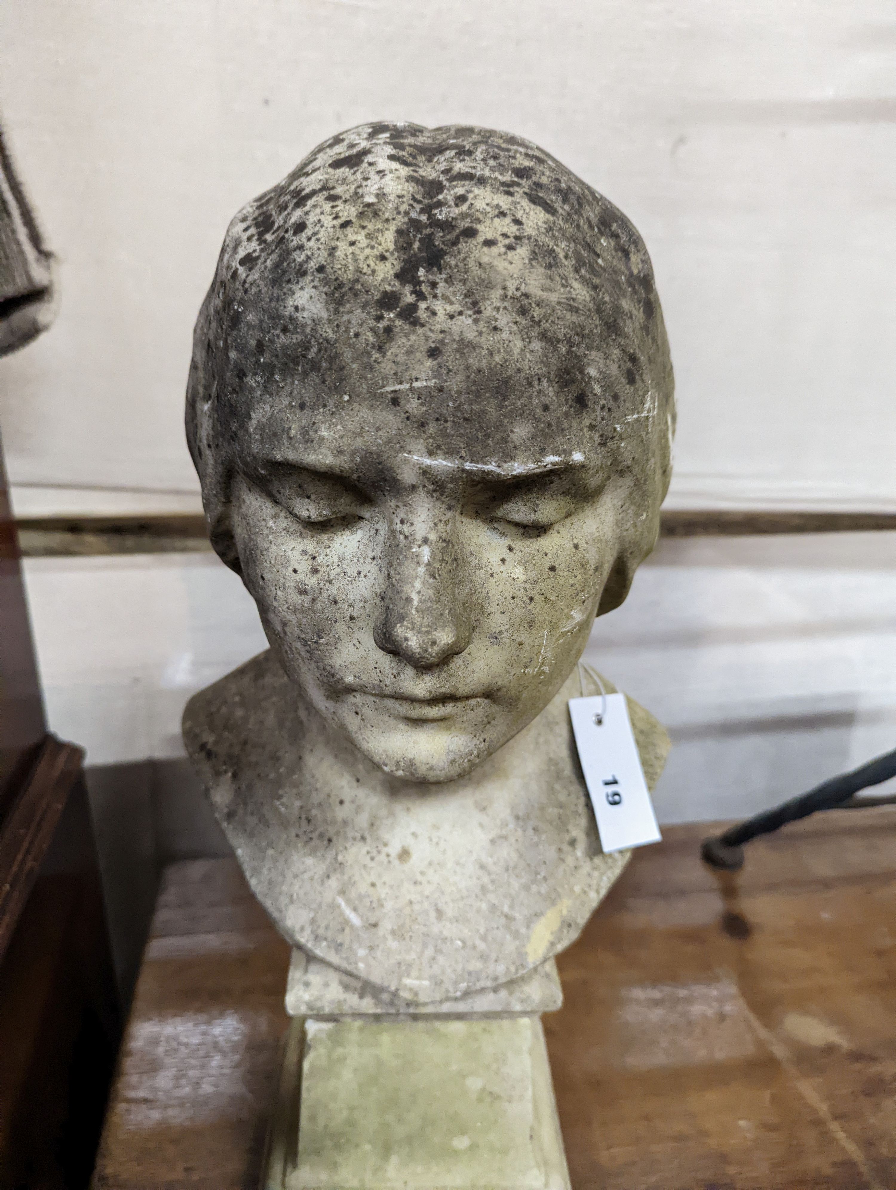 A late 19th / early 20th century carved marble bust of a girl (possibly L'Inconnue de la Seine), height 53cm